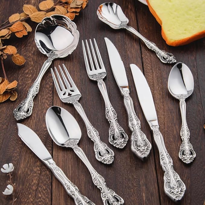 TWEE Luxury Fine Silverware Set for 6 Flatware Set 30 Pieces Relief Sculpture Openwork Design Elegant Tableware Set 18/10 Stainless Steel Cutlery Set Utensil Sets for Home Restaurant Dishwasher Safe
