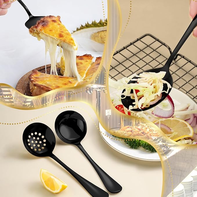 30pcs Stainless Steel Serving Utensils Set for Parties& Buffets, Catering, Banquets, Weddings and Events (Black)