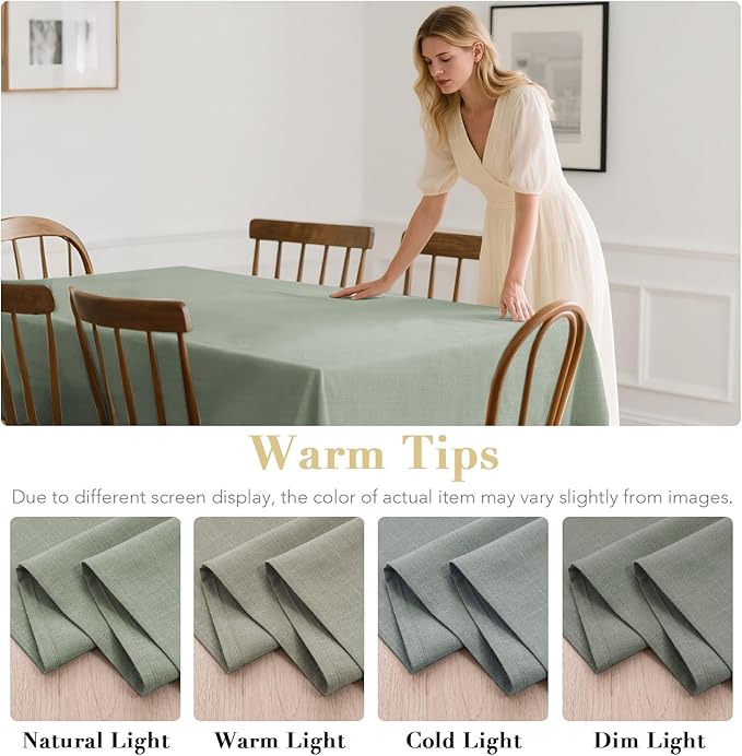 H.VERSAILTEX Linen Table Cloths Square 60 x 60 Inch Premium Tablecloth Spill-Proof Waterproof Table Cover for Dining Buffet Feature Extra Soft and Thick Fabric Wrinkle Free, Sage