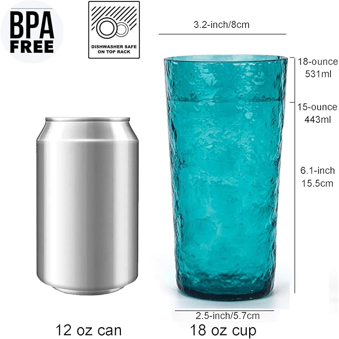 KX-WARE 18-ounce Acrylic Highball Glasses Plastic Tumbler, set of 8 Turquoise