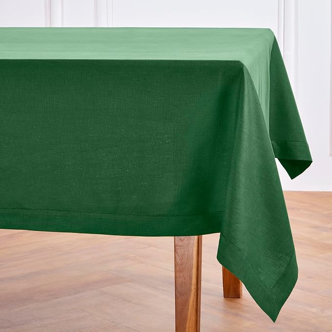 Solino Home Linen Tablecloth for Rectangle Tables 60 x 108 Inch - 100% Pure Linen Pine Green Table Cloth - Fete, Machine Washable Cloth Tablecloth for St Patricks Day