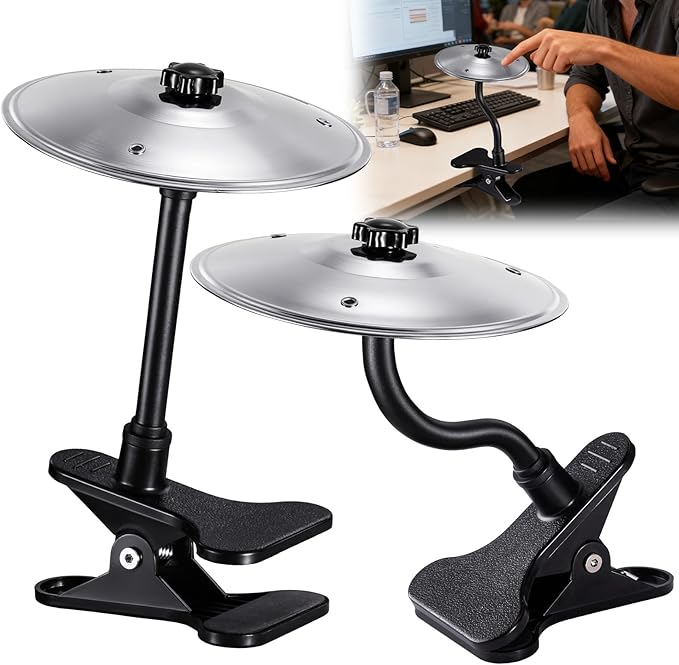2PCS Desktop Crash Cymbal with Clamp Mount, Desk Symbol Drum for Desk Edge, Easy Install, Fun Desk Accessory for Drummers & Music Lovers, Cool Tabletop Accessories for Entertainment - Silver