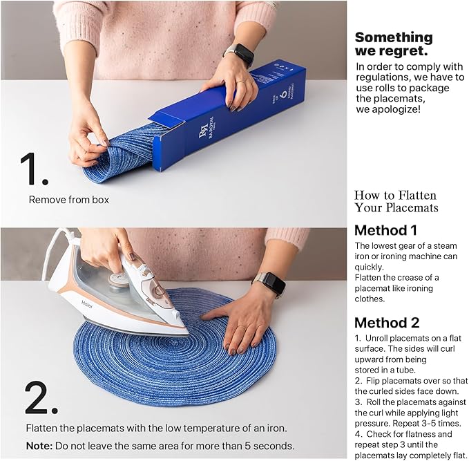 Round Placemats Set of 12 Woven Placemats Washable Braided Table Mats for Dining Table Heat Resistant Non-Slip Circle Place Mats(Royal Blue)