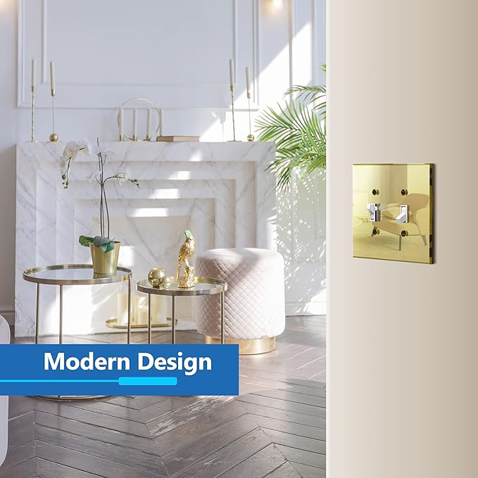 LIDER Reflective Acrylic Toggle Switch Wall Plate, Mirrored Double Light Switch Cover, Plexiglass Cover Plate, Acrylic Glass, Oversized 2-Gang 5.25" x 5.25", LWP-12O-AGD5P, Gold, 5 Pack