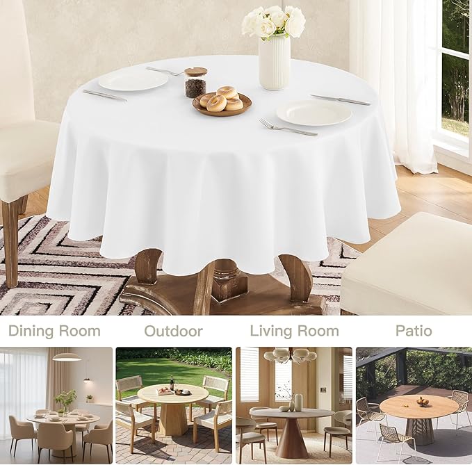 Tablecloth Linen Textured Waterproof & Stain Resistant Table Cloth Wrinkle Free Decorative Fabric Farmhouse Table Cover for Dining/Party/Buffet/Wedding, 60 x 60 Inch, White