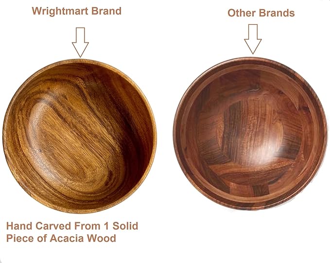 Wooden Salad Bowl Set – Set of 4 Acacia Wood 7” Wood Salad Bowls for Food, Rustic Handcrafted Kitchenware for Snacks, Fruit & Sides, Gift-Ready for Holidays & Housewarming