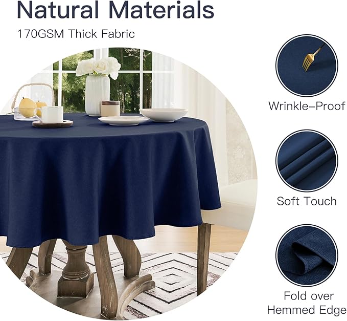 Tablecloth Linen Textured Waterproof & Stain Resistant Table Cloth Wrinkle Free Decorative Fabric Farmhouse Table Cover for Dining/Party/Buffet/Wedding, 60 x 60 Inch, Navy Blue