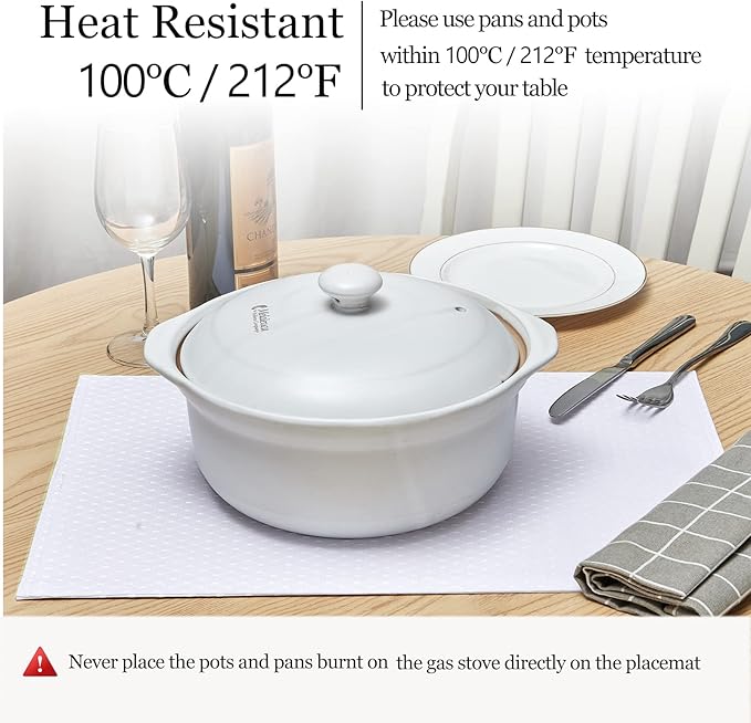 Place Mats Set of 8 – Rectangle Rectangular Waterproof Fabric Polyester Cloth Washable Wipeable Heat Resistant Placemats for Kitchen Dining Dinner Table Indoor 13 x 19 Inch White