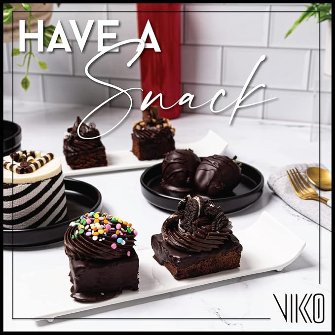 Vikko Rectangular Appetizer Plates, Set of 4 Small White Plate with Lifted Edge, Elegant Dishware for Serving Entres, Appetizers and Desserts, Dishwasher Safe, Microwave Safe