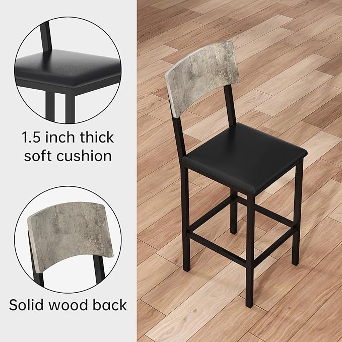 AWQM 5-Piece Dining Table Set, Dining Table Set for 4, Counter Height Table & 4 Bar Stools, Modern Kitchen Dining Set, with Upholstered Chairs, Compact Dining Set for Small Spaces, Gray