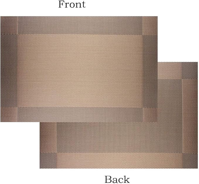Placemats Washable Easy to Clean Table Mats for Kitchen Table Heat-resistand Woven Vinyl PVC Placemat 12x18 inches Set of 4（Brown）
