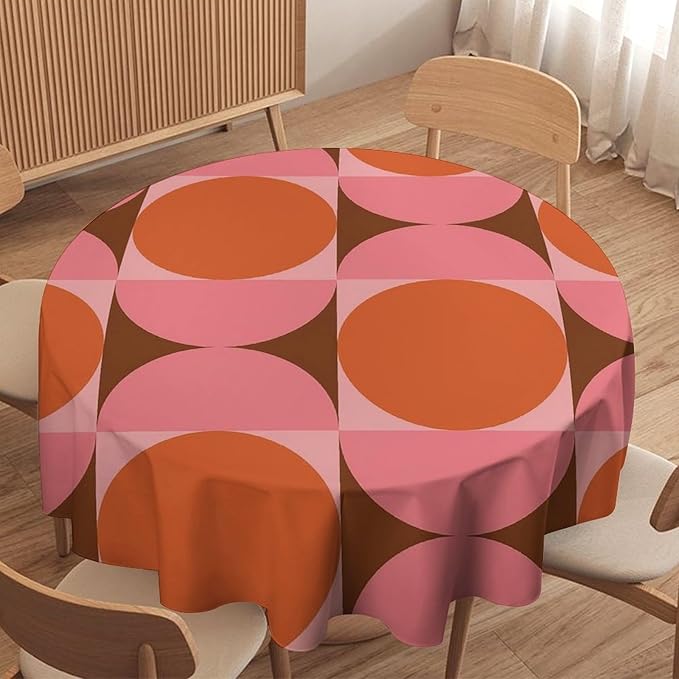 Mid Century Round Tablecloth, Abstract Retro 50s 60s Style Geometric Print Tablecloth for Home Party Dining Room Kitchen Decorm 36Inch(90cm)