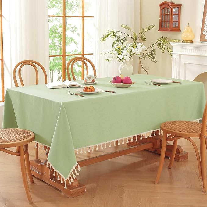 JIALE Spring Tablecloth, Heavy Duty Linen Style Textured Table Cloth Rectangle Tables, Wrinkle-Free Washable Waterproof Table Cover for Kitchen, Dining, Parties, 55"x106", Sage Green
