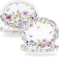 50Pcs Wildflower Oval Paper Plates 10" x 12" Heavy Duty Disposable Watercolor Flowers Butterfly Party Plates Floral Dessert Platters for Wedding Wildflower Baby Shower Birthday Picnic Party Supplies