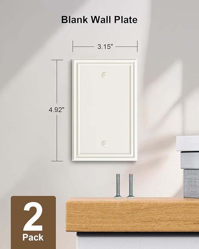 2-Pack Single Blank Wall Plate, Durable Solid Zinc Alloy Blank Wall Plate Cover, Light Almond Blank Switch Plate Cover, Corrosion Resistant