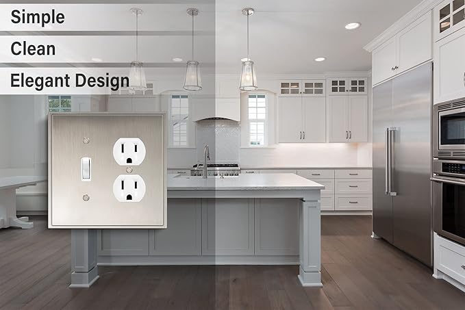Henne Bery Soft Modern Decorative Wall Plate Switch Plate Outlet Cover (Toggle/Duplex, Satin Nickel)