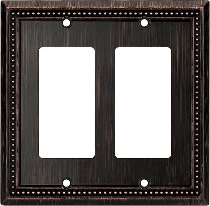 Henne Bery Sunken Pearls Heavy Duty Decorative Wall Plate Switch Plate Outlet Cover (Double Decorator, Aged Bronze)