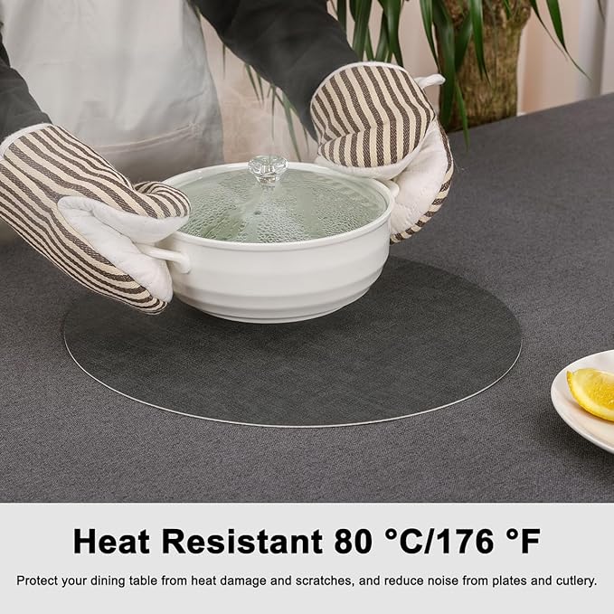 Myir JUN Reversible Vinyl Round Placemats Set of 6, Faux Leather Place Mats Dual Sided Waterproof Oilproof Wipeable, Heat-Resistant Table Mats for Kitchen Dining Indoor Outdoor (14", Light Gray Gray)