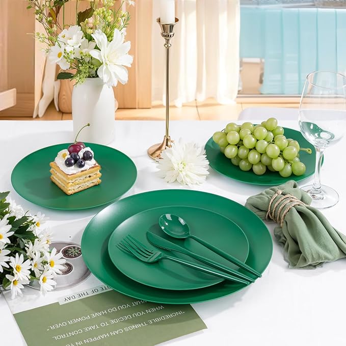 EI 150pcs Green Plastic Plates,Green Disposable Plates Heavy Duty,Fancy Plastic Dinnerware Set,Dinner Plate for Party,Picnic,Birthday,Wedding Afternoon Tea Spring
