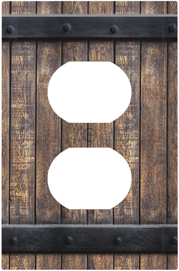 Outlet Covers Rustic Barn Door Vintage Country Wood Board 1 Gang Duplex Light Switch Cover Plate Decorative Wall Plates Electrical Switchplate Receptacle for Farmhouse Cabin Decor（2 Pack）