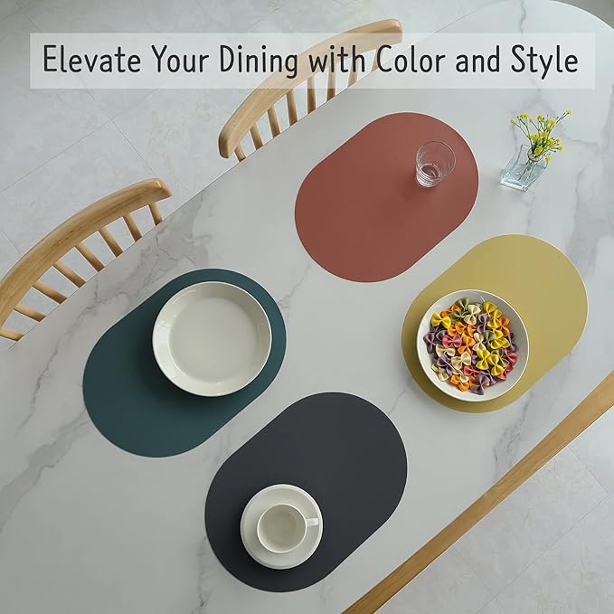 Silicone Placemats Set of 4 - Heat Resistant Washable and Wipeable Non Slip Place Mats, Waterproof Modern Dining Table Mats, Oval 16.9"x11.8"(Fiesta)