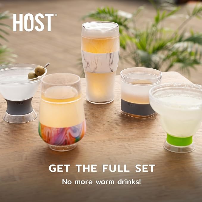 Host Whiskey Freeze Glasses, Double Old Fashioned Glasses with Oak Wood Design Silicone Band, Chill Without Dilution for Bourbon, Vodka, Rum, Bourbon Gifts for Men, Gifts for Him, 9 oz, Set of 2