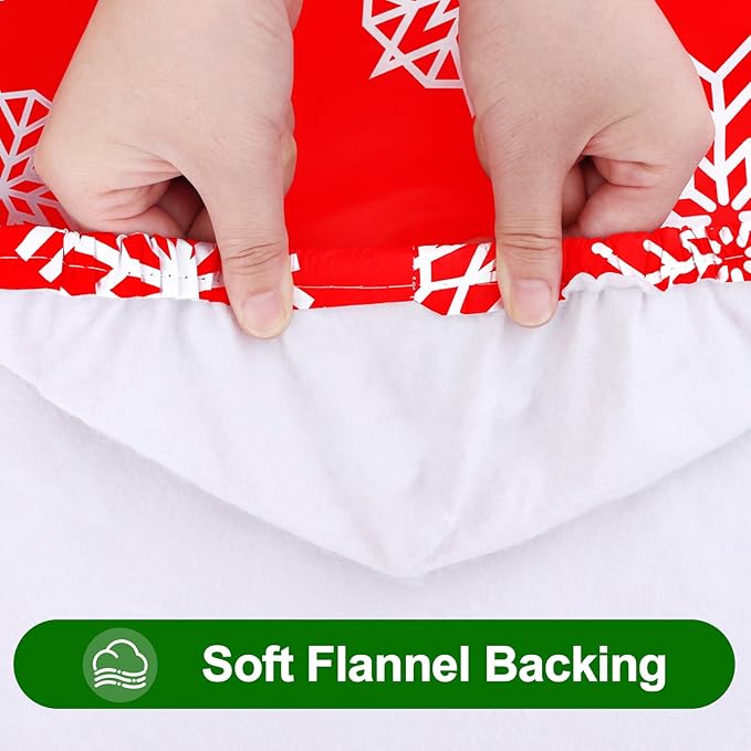 Smiry Plastic Christmas Tablecloth, Snowflake Waterproof Elastic Fitted Table Covers, Wipeable Flannel Backed Vinyl Tablecloths for Christmas Dinner, and New Year Celebration (Red, 30x72 Inches)