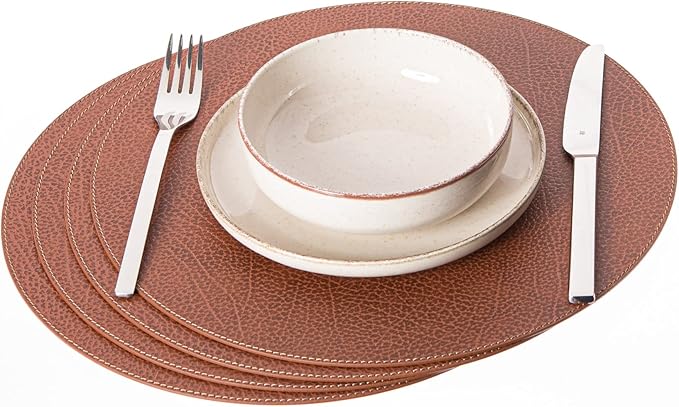 Nikalaz Round Placemats Set (Pack of 4) Recycled Leather Table Mats 15 inches, Kitchen Dining Table Decor by Nikalaz (Dirty Brown)