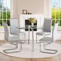 42" Round Glass Dining Table Set for 4,Modern Breakfast Table Set for 4 with Silver Chrome Legs,Space Saving Kitchen Table and Light Grey Chairs for Apartment,Easy Assembly