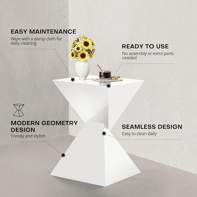 BECHAEO 12.6" White Acrylic Side Table, Small End Tables for Small Spaces, Modern Acrylic End Tables Living Room Bedroom Nightstand with Irregular, Lightweight Farmhouse Outdoor Side Tables for Patio