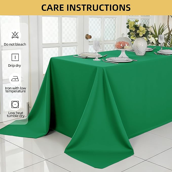 2-Pack 90x156 inch Forest Green Table Cloths, Solid Stain and Wrinkle Resistant Oblong Tablecloth, Premium Plain Weave Polyester Fabric Rectangle Table Linen Covers for Hotel, Banquet