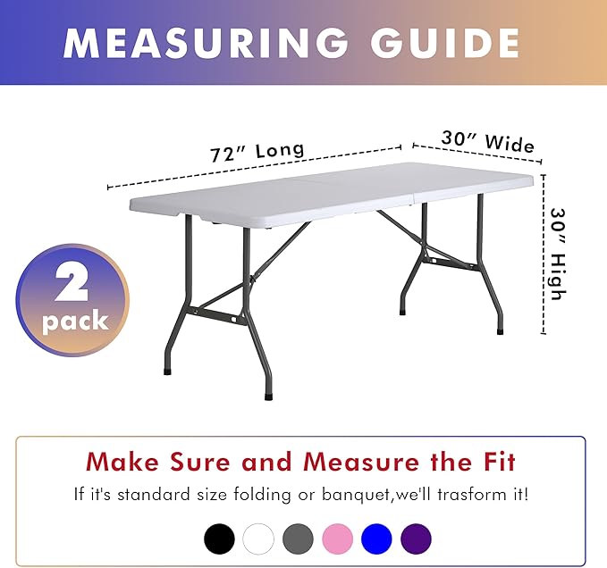 Nasitos 2 Pack Spandex 6 ft Fitted Table Cloth for Rectangle Table-Open Back Stretch Grey Tablecloth, Washable Fabric and Wrinkle Resistant Table Covers for Trade Show, Parties, Wedding, Craft Fair