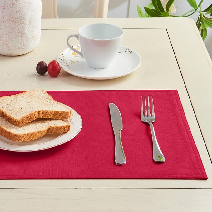 Cloth Place Mats Set of 8–Reusable Rectangular Waterproof Fabric Polyester Washable Wipeable Heat Resistant Linen for Kitchen Dining Dinner Restaurant Wedding Table(DarkRed/13x19 Inch)