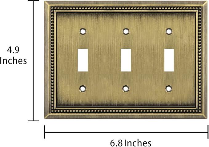 Henne Bery Sunken Pearls Heavy Duty Decorative Wall Plate Switch Plate Outlet Cover (Triple Toggle, Antique Brass)