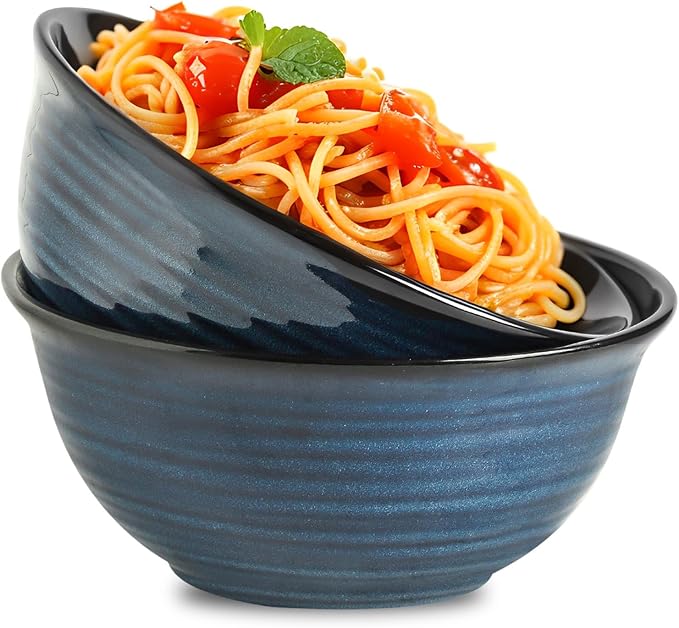 MEKY Serving Bowls, 9 Inch Large Ceramic Salad Bowls for Kitchen, 84 Ounce Mixing Bowl Set of 2, Perfect for Cooking Baking Soup Pasta Fruit and Popcorn, Microwave and Dishwasher Safe, Blue