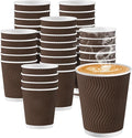 120 Pack 10 oz Coffee Cups, Disposable Corrugated Insulated Ripple Wall Paper Coffee Cups 12oz for Hot or Cold Drinks Office Home Cafe Party Travel (Brown)