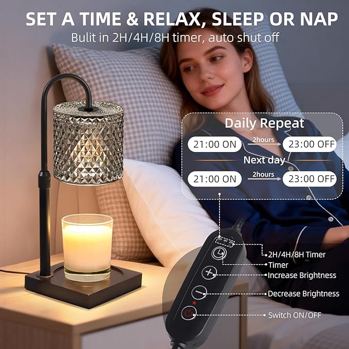Candle Warmer Lamp with Timer Dimmer Adjustable Height, Candle Warmer with 2 Bulbs for Jar Candles, Home Decor, for Women Birthday