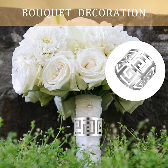 Hotop 48 Pcs Silver Napkin Rings Set Hollow Out Metal Napkin Holder Exquisite Serviette Buckle Bulk for Wedding Party Gathering Dinner Table Decoration
