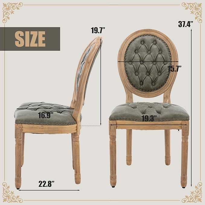 SoarFlash French Dining Chairs Set of 6, Vantage Dining Chair with Round Back, Farmhouse Country PU Leather Dining Chair for Kitchen,Bedroom,Green