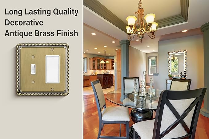 Henne Bery Rope Edge Decorative Wall Plate Switch Plate Outlet Cover (Toggle/Decorator, Antique Brass)