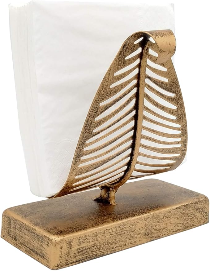 OwlGift Freestanding Modern Napkin Holder with Leaf Design, Tabletop Tissue Dispenser, Countertop Napkin Storage Organizer – Bronze