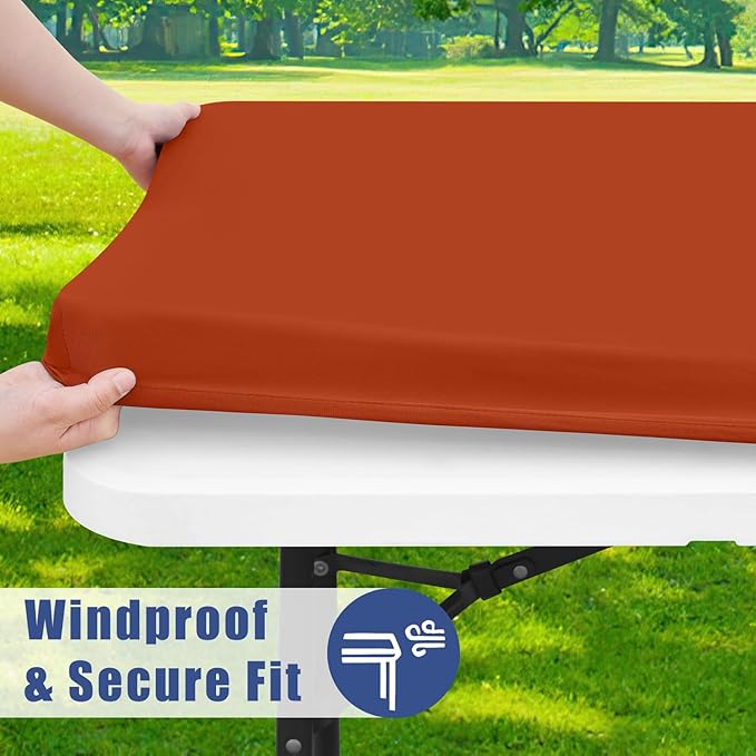 Spandex 4 Foot Rectangle Thanksgiving Table Cloth 2 Pack, Elastic Fitted Tablecloths for Picnic, Stretch Washable Patio Table Cover for Outdoor, Camping, Banquet and Parties (Rust, 30"x48")