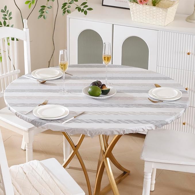 Walrus Round Vinyl Fitted Tablecloth with Flannel Backing Elastic Edge Design Table Cover Waterproof Oil-Proof PVC Table Cloth Stain-Resistant Best for 32"-36" Round