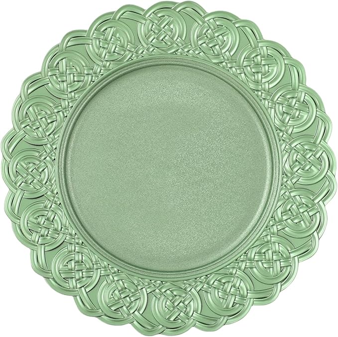 Charger Plates, 100pcs Green 13inch Plastic Dinner Plate, Round Plastic Dinner Plate with Delicate Texture for Parties Wedding (Green)