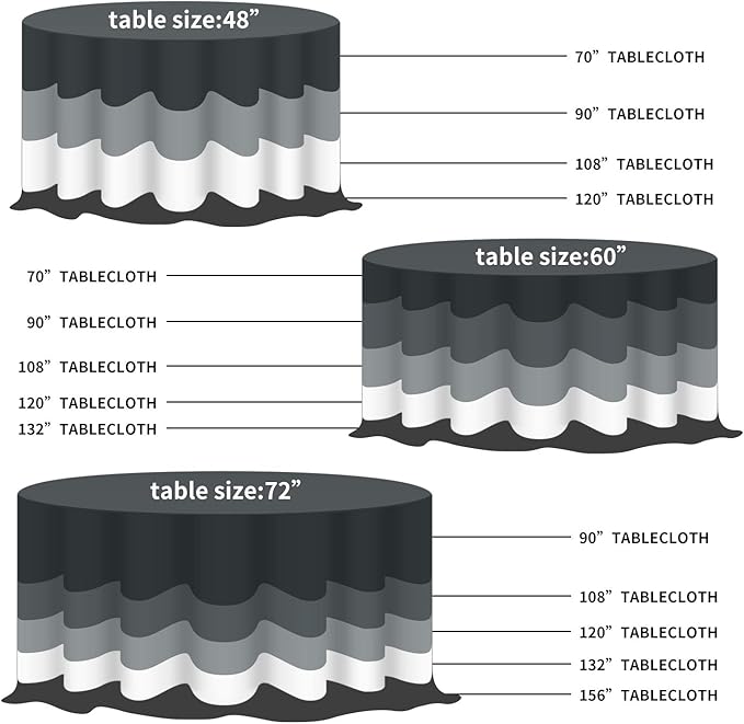 Fokitut 6 Pack Round Tablecloth, 90 Inch, Stain Resistant and Wrinkle Polyester Table Cloth, Fabric Table Cover for Kitchen Dining, Wedding, Party, Holiday Dinner-Black