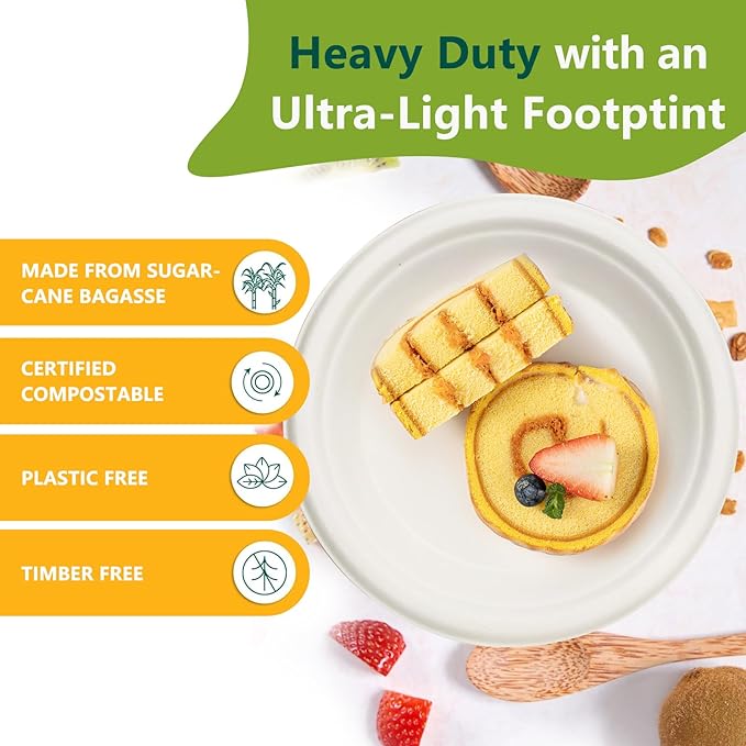 6 Inch Small Paper Plates, 300 Pack Disposable Compostable Dessert Plates Made from Sugarcane Fibers, Eco-Friendly, White