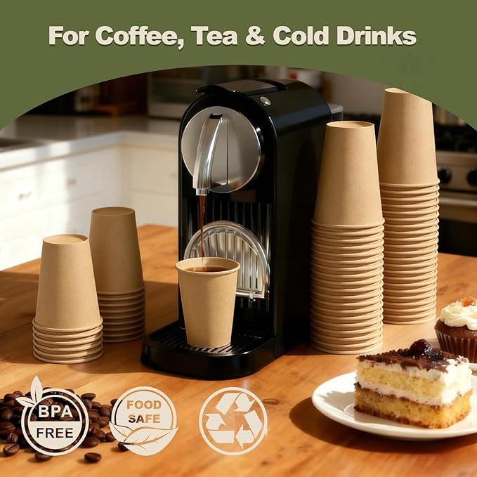 12 oz 500 Pack Disposable Coffee Cups, Bulk Brown Disposable Paper Cups, Coffee Cups for Hot Tea, Chocolate and Cold Drinks