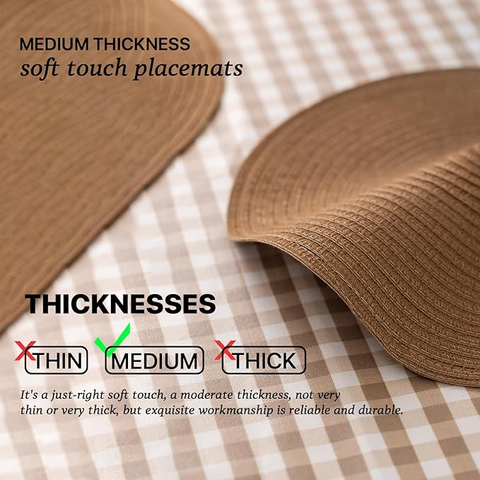 Round Placemats Set of 8 Woven Placemats Washable Braided Table Mats for Dining Table Heat Resistant Non-Slip Circle Place Mats(Brown)