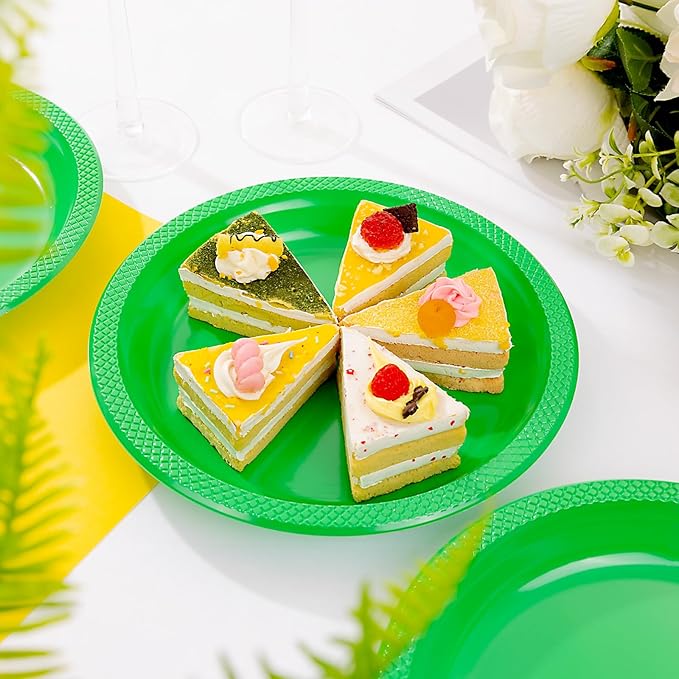 WELLIFE Green Party Plates 9 Inch -150 Count, Disposable Plastic Dinner Plates for New Year Party St. Patrick's Day Easter