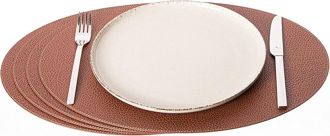 Nikalaz Oval Placemats Set (Pack of 4) Recycled Leather Table Mats 18 x 13 inches (45.7 x 33 centimetres), Kitchen Dining Table Decor by Nikalaz (Dirty Brown)
